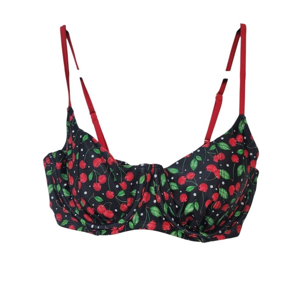 NWT Wild Fable Cherry Print Underwire Bikini Top Black & Red 